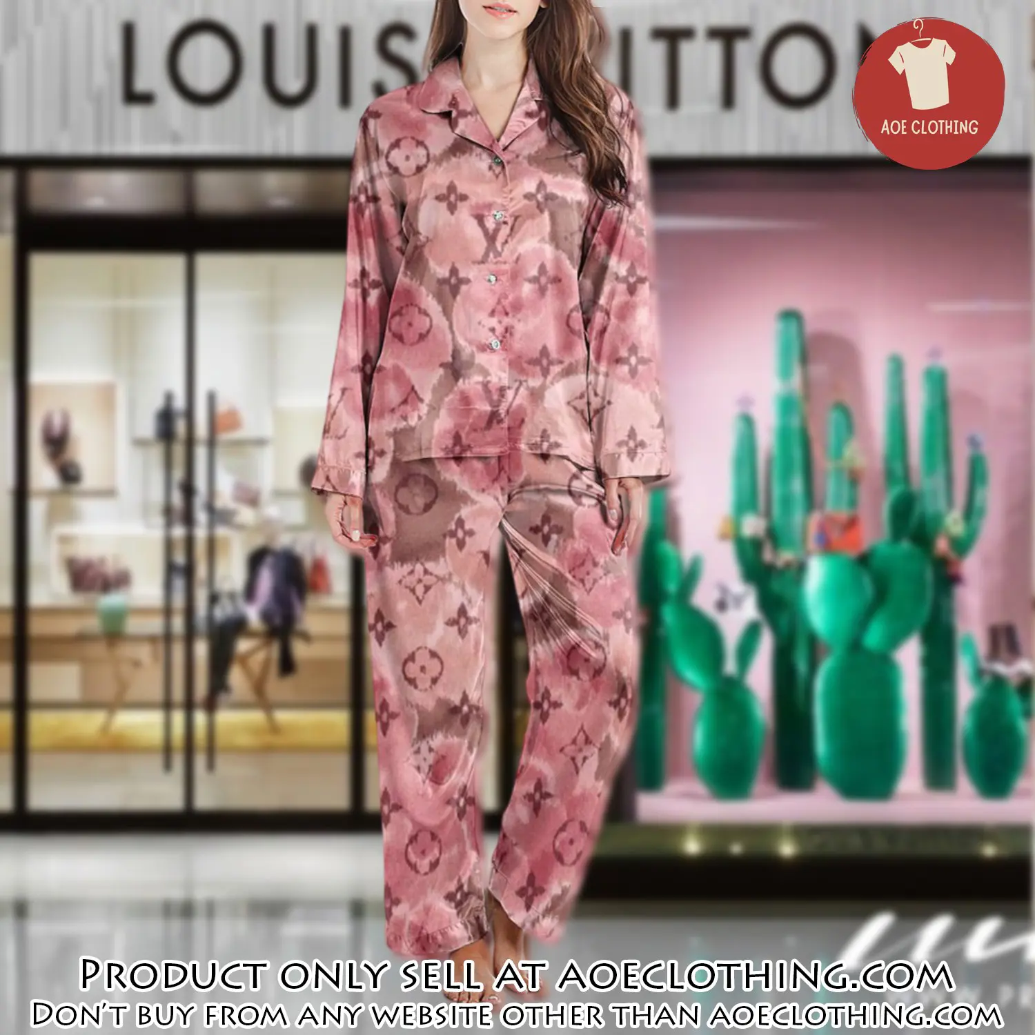 Lv monogram long satin pajama set pjs1035 aoe2600466